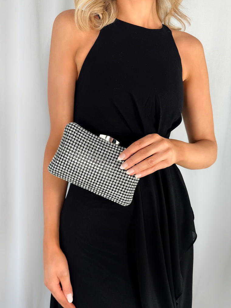Clutch Bag with Silver Stones - Black