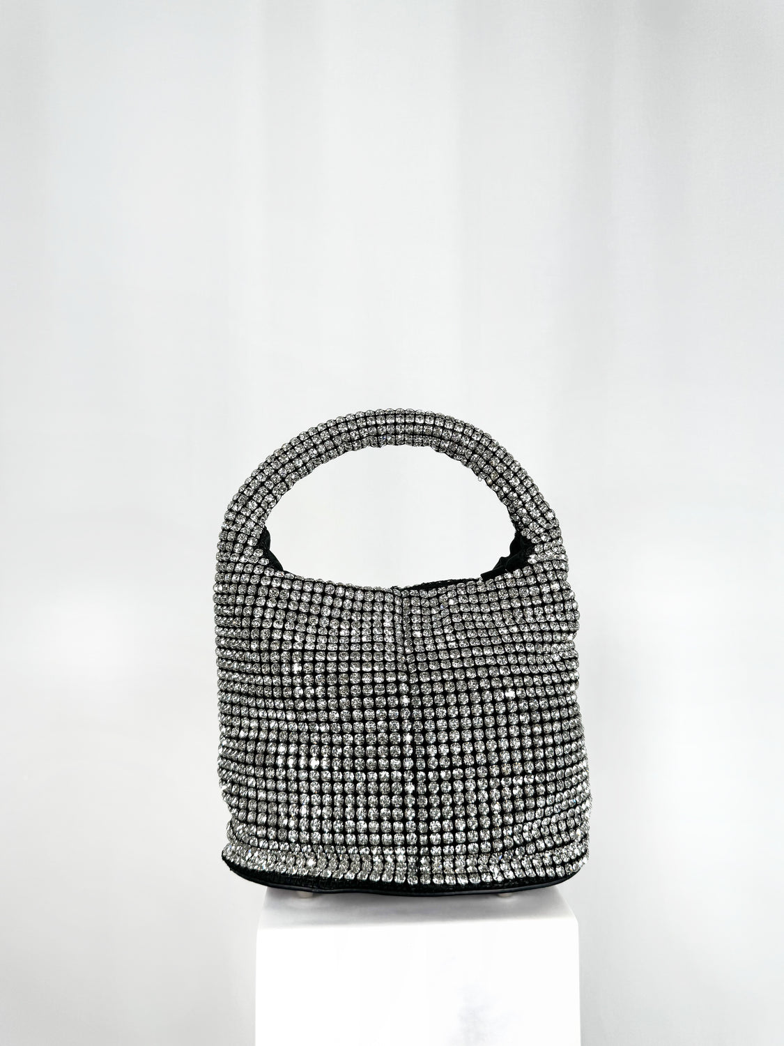 Top Handle Bag with Small Stones - Black and Silver