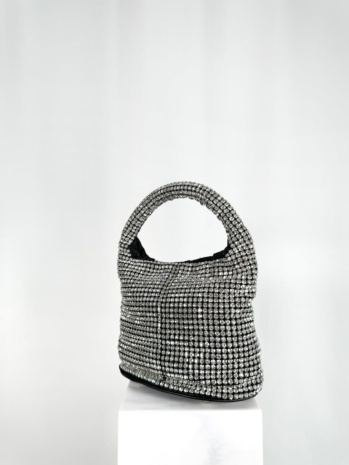 Top Handle Bag with Small Stones - Black and Silver