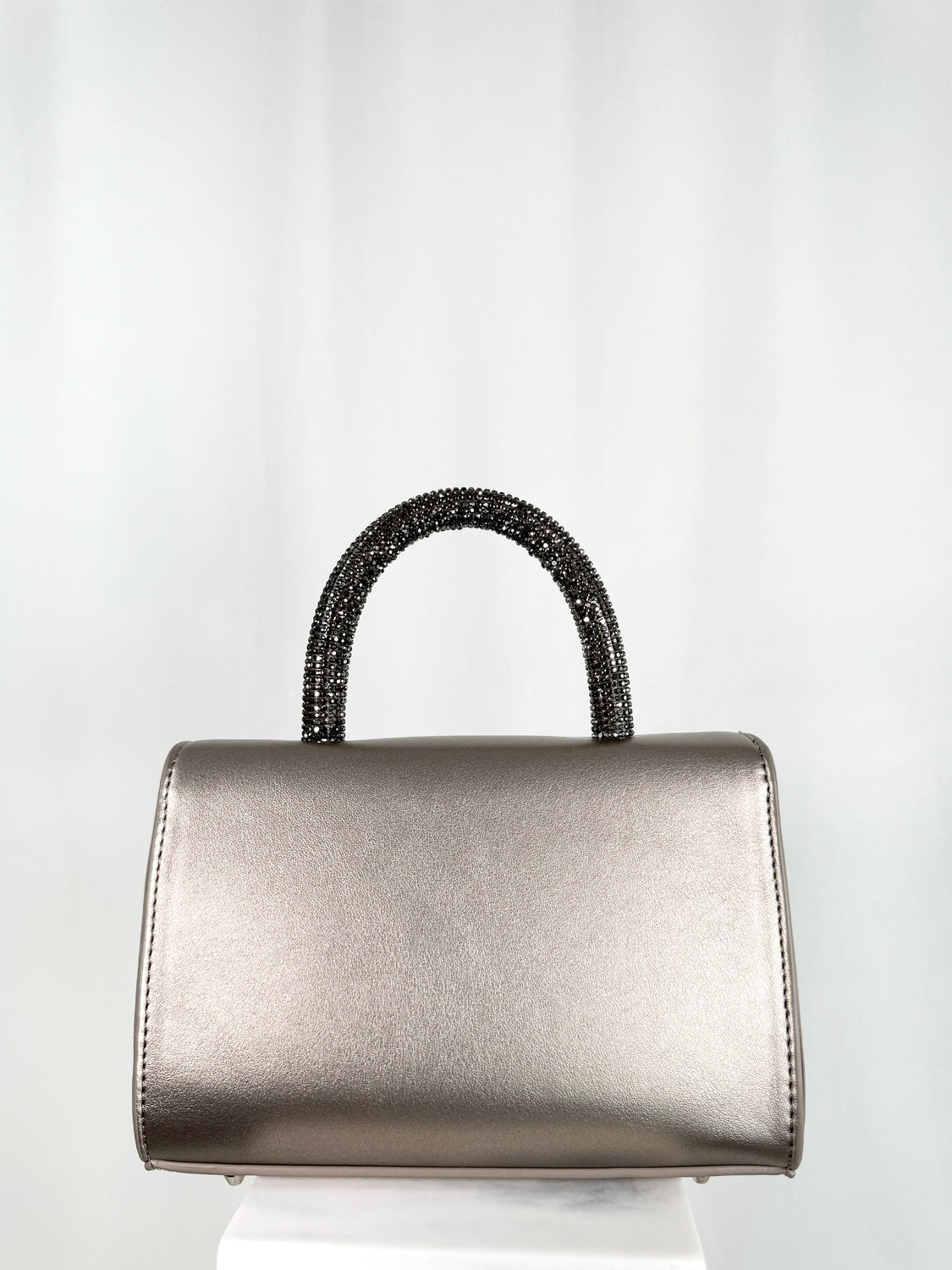 Top Handle Bag with Silver Diamond Buckle - Dark Silver