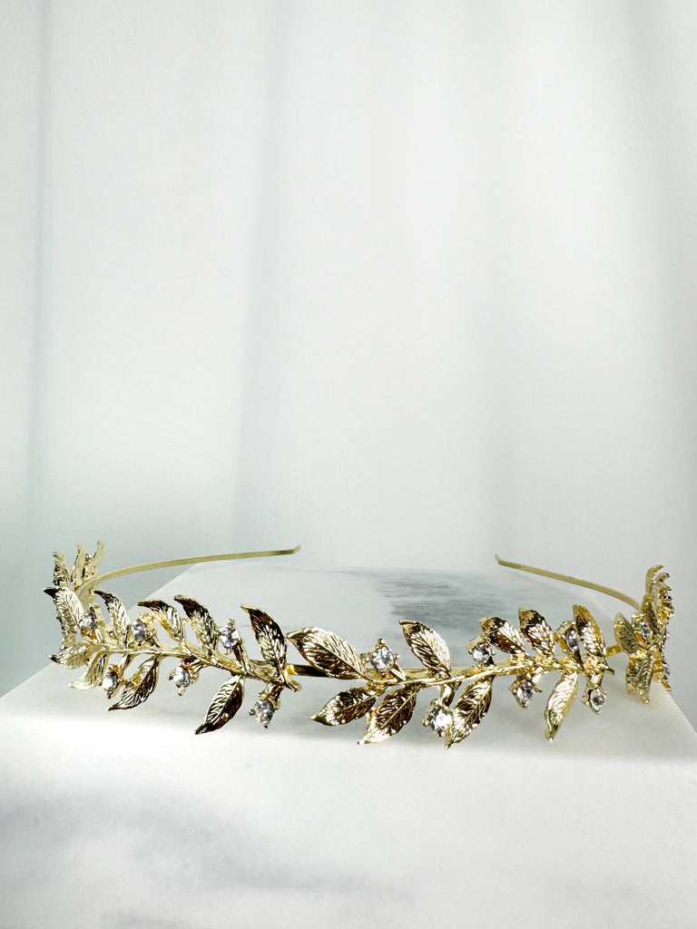 Gold Headband with Leaves and Small Stones