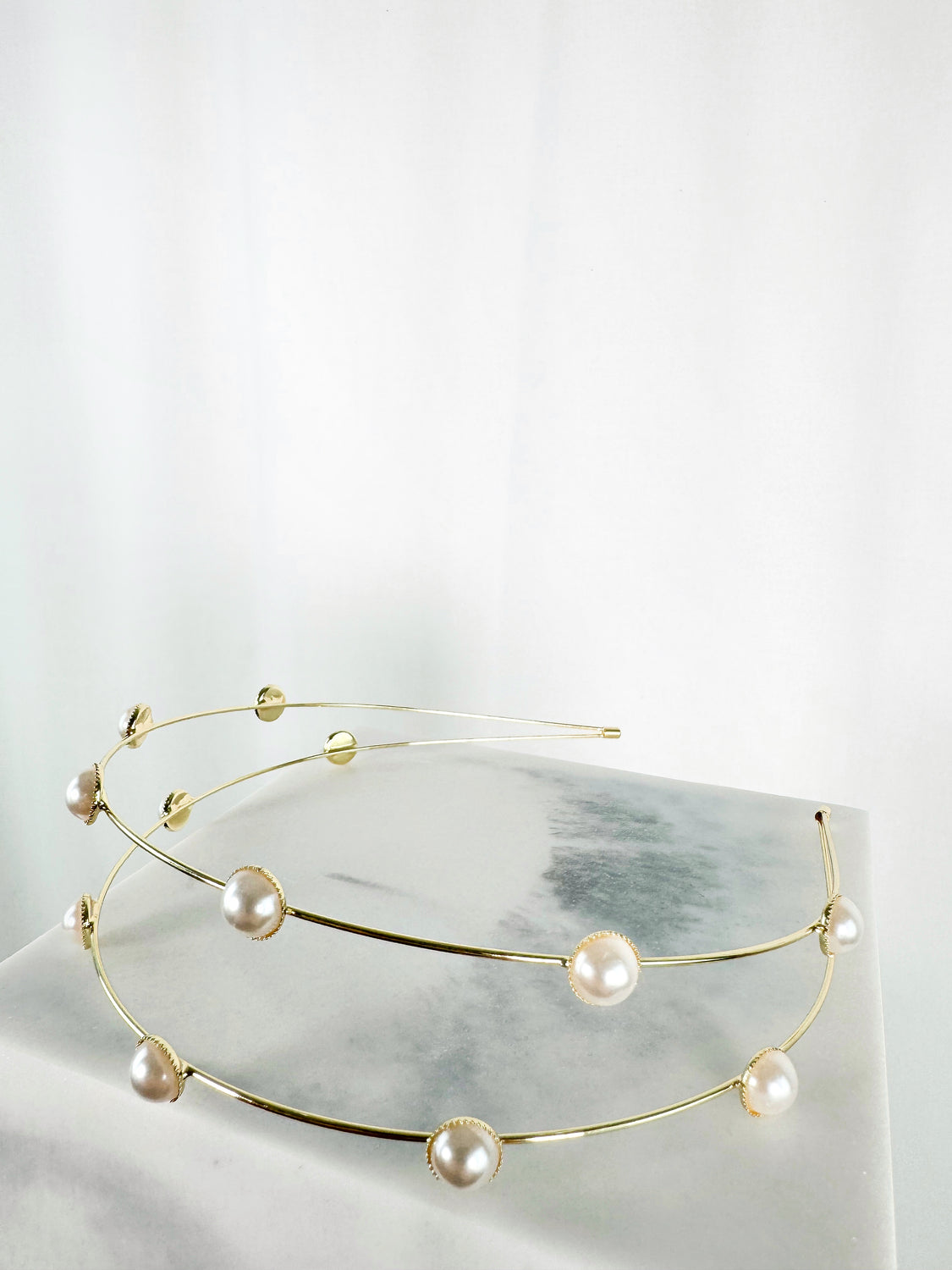 Gold Double Headband with Pearls
