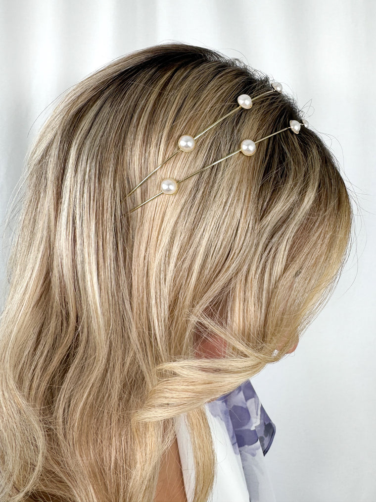 Gold Double Headband with Pearls