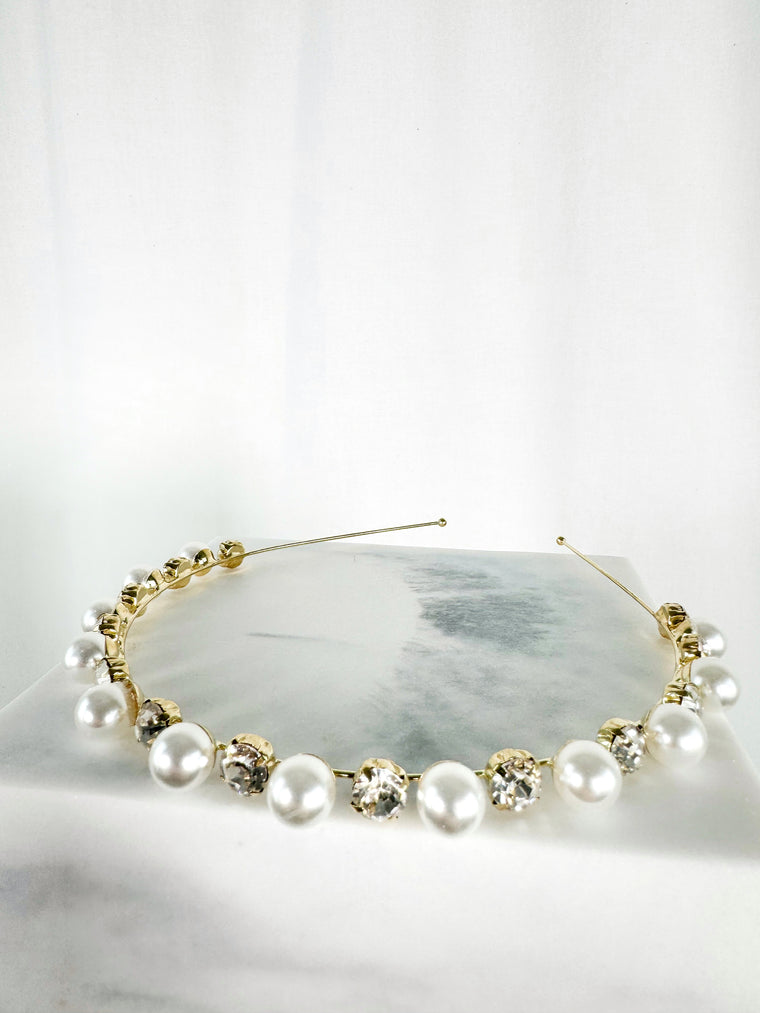 Gold Headband with Pearls and Small Stones