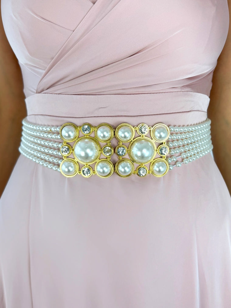 Double Pearl Buckle Belt with Gold Details