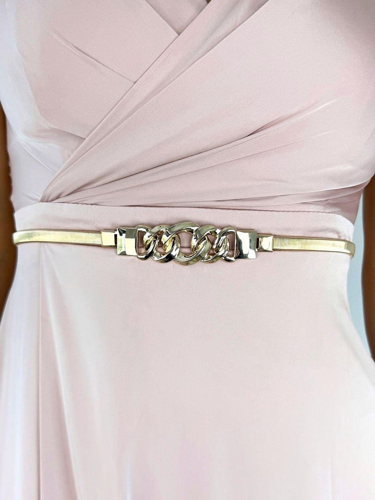 Leona Elastic Waist Gold Belt with Chain Design
