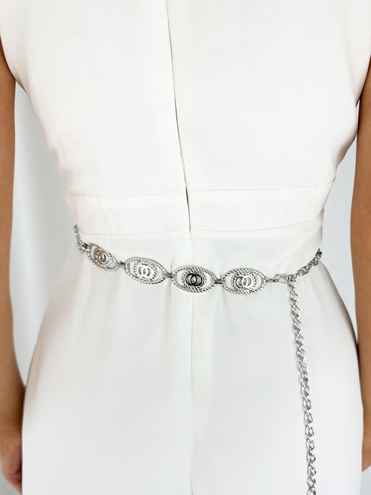 Anne Silver Belt with Metal Design Chain