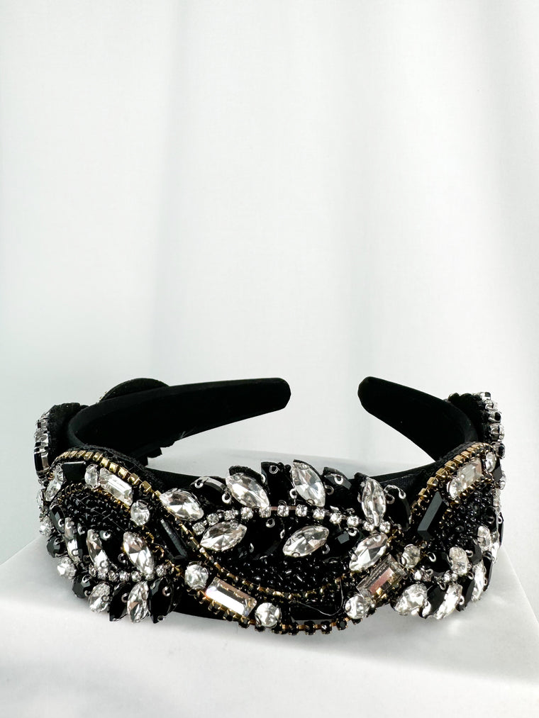 Black Headband with Stones in a Curve Design&nbsp;