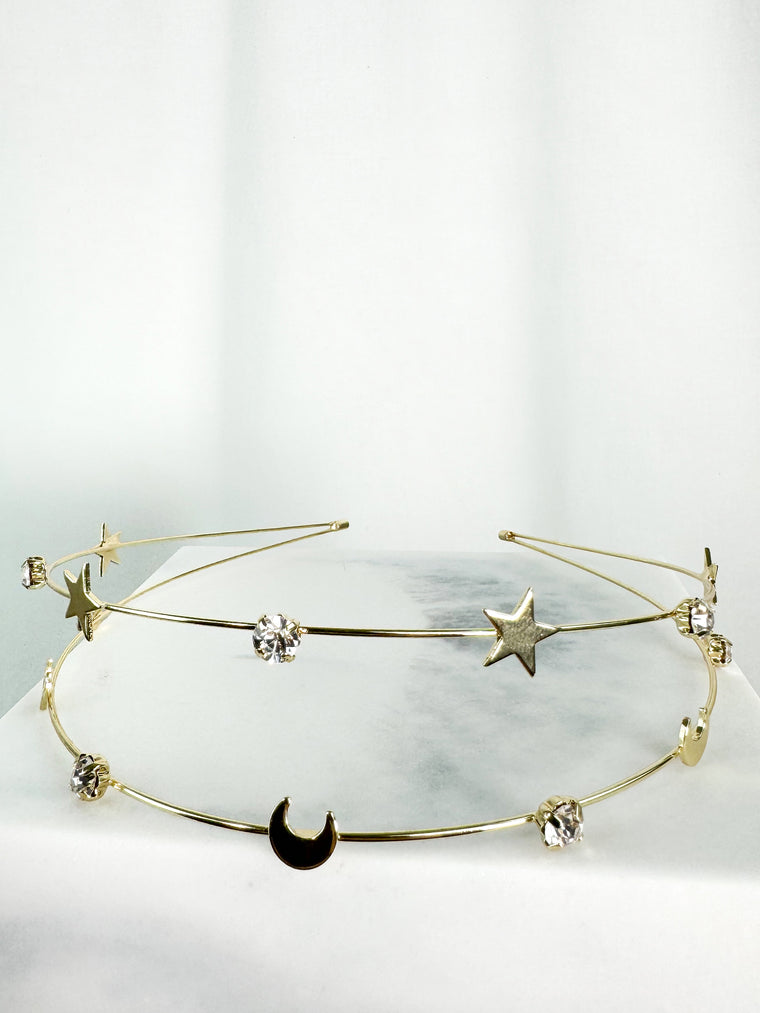 Gold Double Headband with Stones, Stars and Moons