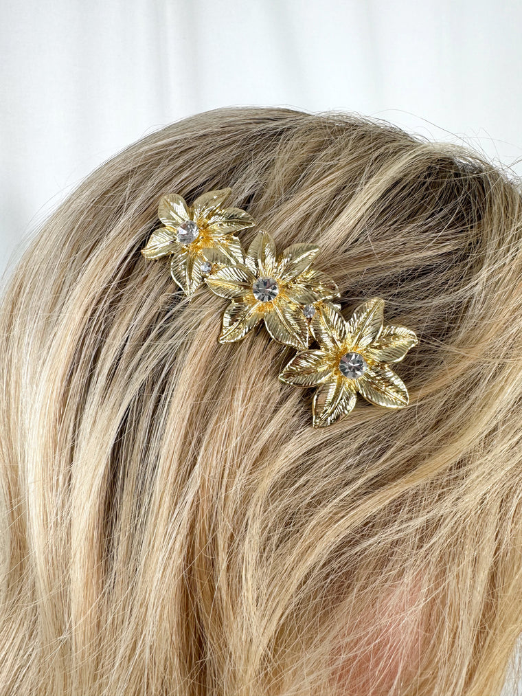 Gold Flower with Stone Hair Comb Accessories