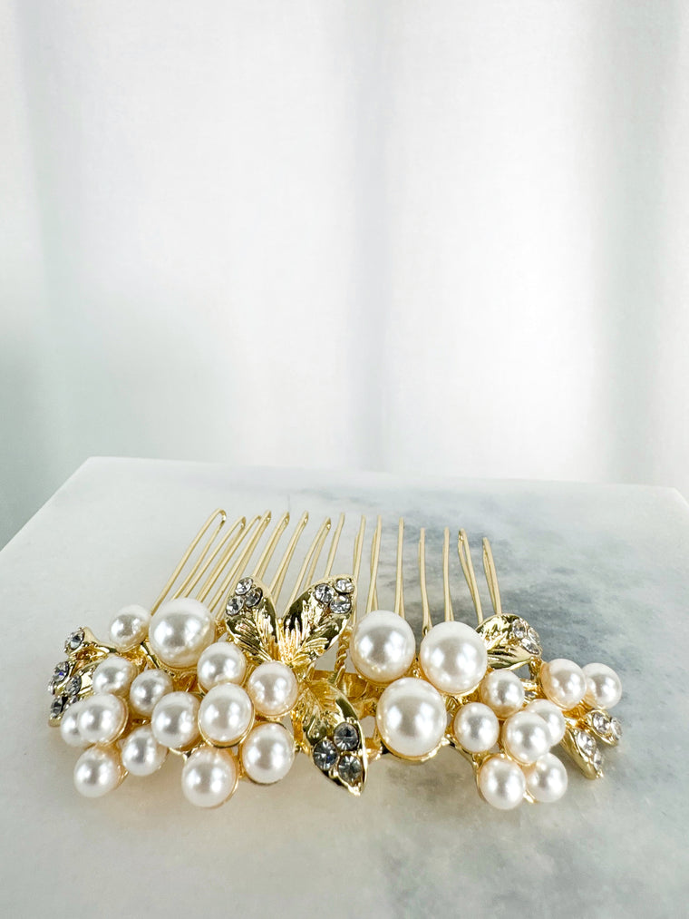 Gold Flower with Pearls Hair Comb Accessories