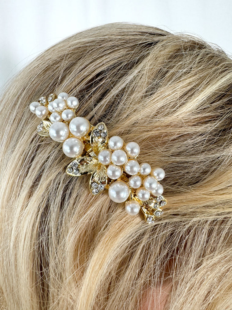 Gold Flower with Pearls Hair Comb Accessories
