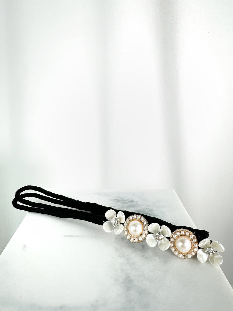 Hair Clip with Flowers, Pearls, and Small Stones